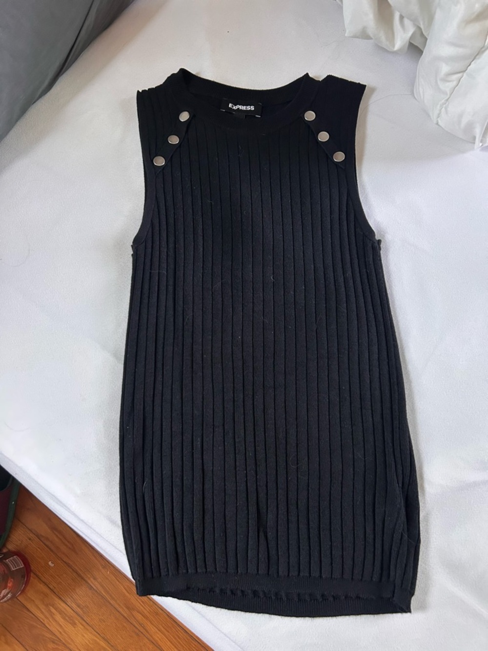 Express Black Ribbed Knit Tank Dress with Crew Neck